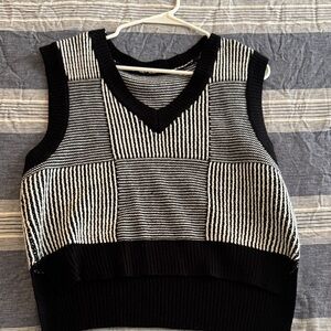 Black and White Striped Knit Vest